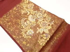 引箔花葉・蝶模様織出し名古屋帯